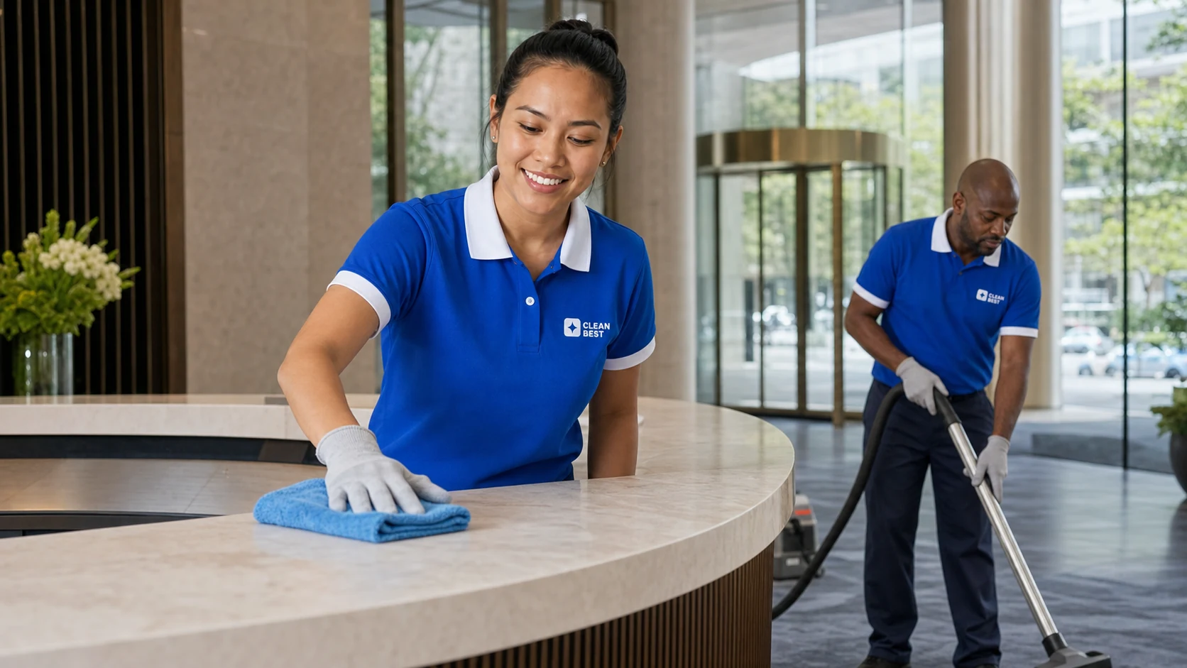 Clean Best cleaner servicing a workplace during an after-hours commercial cleaning visit in NSW
