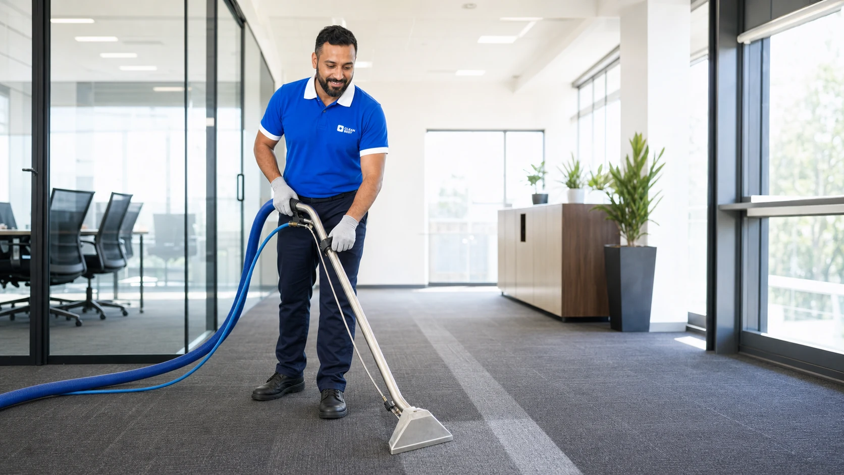 Clean Best technician steam cleaning office carpet in Sydney NSW