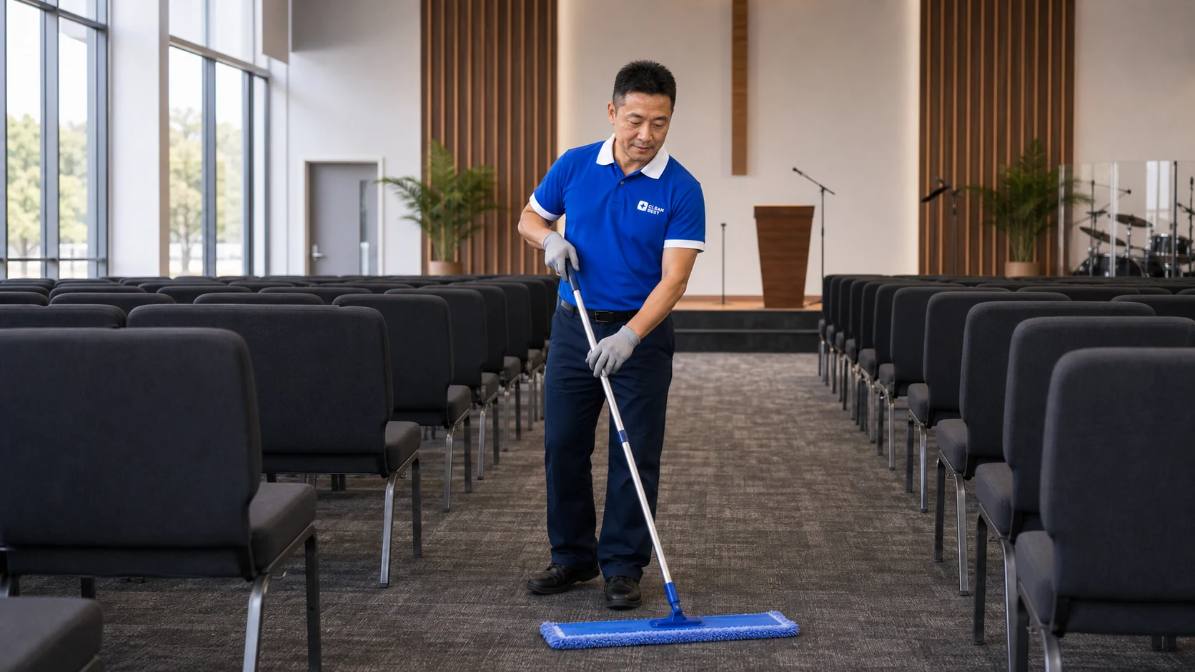 Clean Best cleaner polishing timber pews in a Sydney church NSW